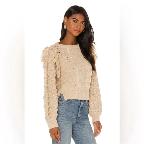 Cleobella | Lima Knit Sweater with Fringe and Pom Pom Sleeves | Sz M - Picture 3 of 12